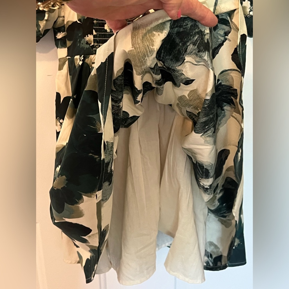 NWT 💚 Abercrombie & Fitch Emerson Green 👗 & Cream Floral Puff Sleeve Dress XSP - Picture 6 of 10